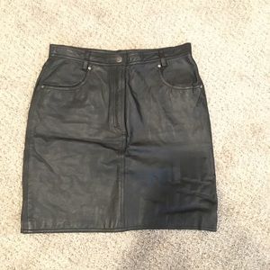 High waisted black leather skirt